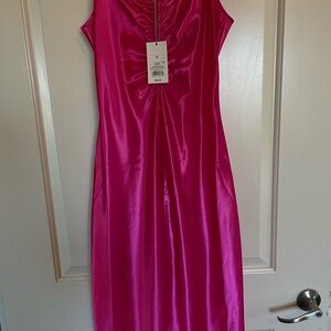Pink Ruched Slip Dress